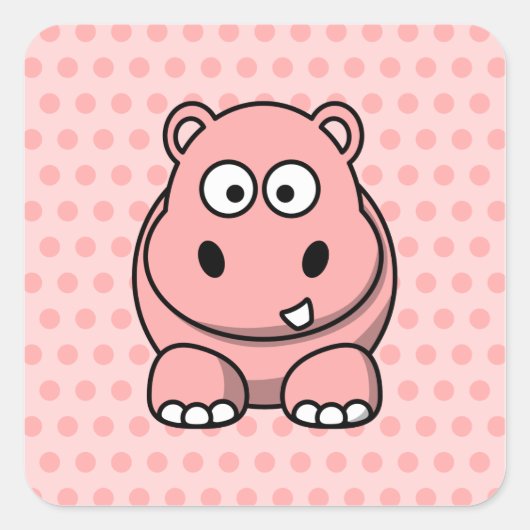 Cute Pink Hippo Vierkante Sticker (Voorkant)