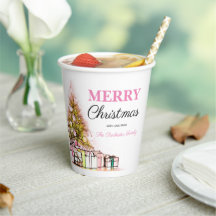 Cute Pink Holiday Tree Merry Kerstparty