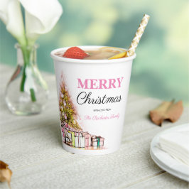 Cute Pink Holiday Tree Merry Kerstparty Papieren Bekers