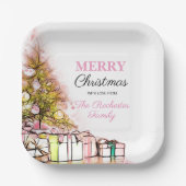 Cute Pink Holiday Tree Merry Kerstparty Papieren Bordje (Voorkant)