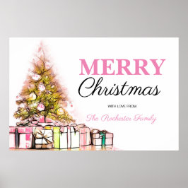 Cute Pink Holiday Tree Merry Kerstparty Poster