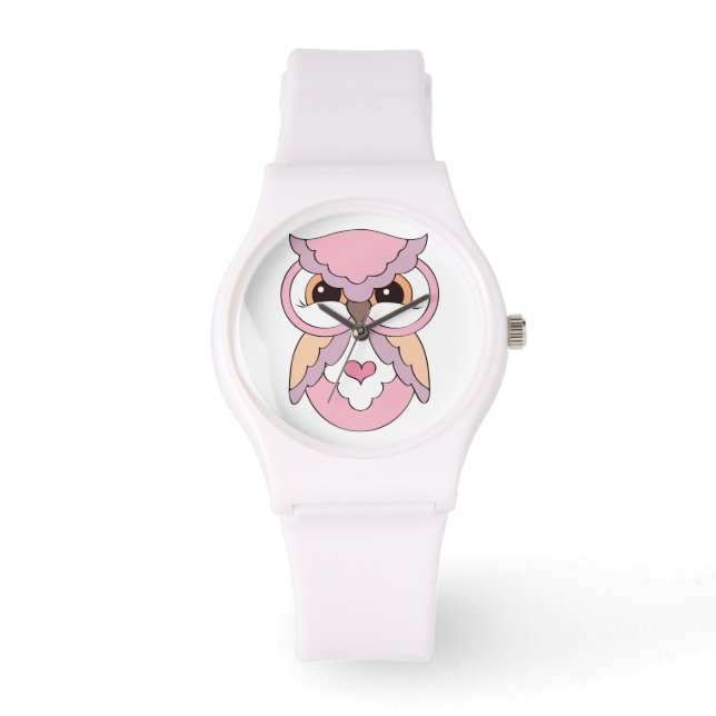 Cute Pink Hoot Owl Horloge (Voorkant)