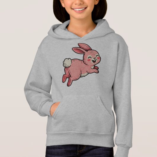 Cute Pink Hopping Bunny Rabbit Kids Hoodie (Voorkant)