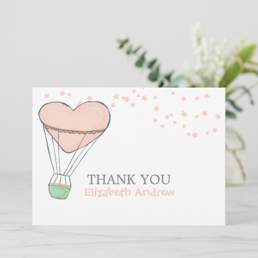 Cute Pink Hot Air Ballon Baby shower Bedankkaart (Staand voorkant)