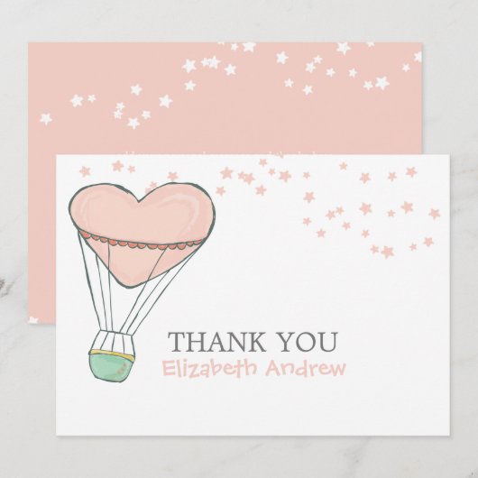 Cute Pink Hot Air Ballon Baby shower Bedankkaart (Voorkant / Achterkant)