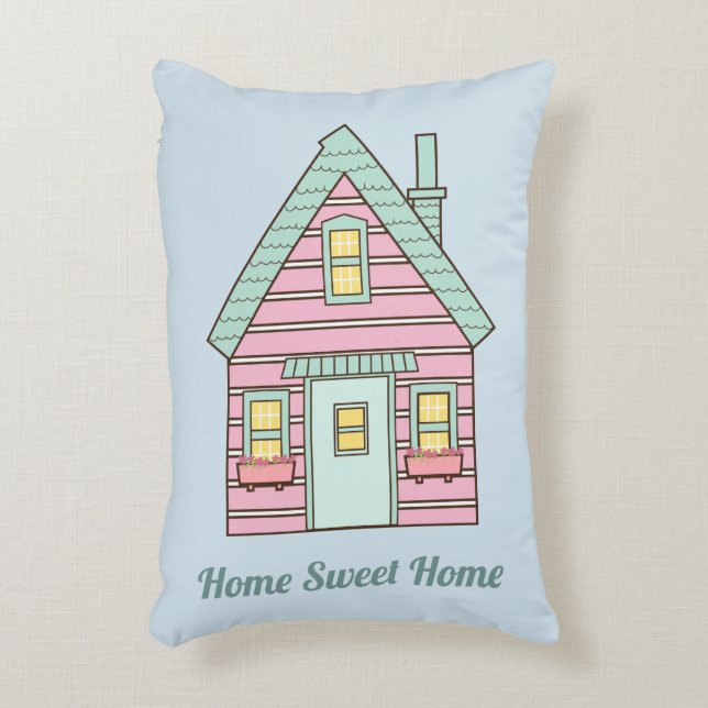Cute Pink House Home Sweet Home Accent Kussen (Voorkant(Verticaal))