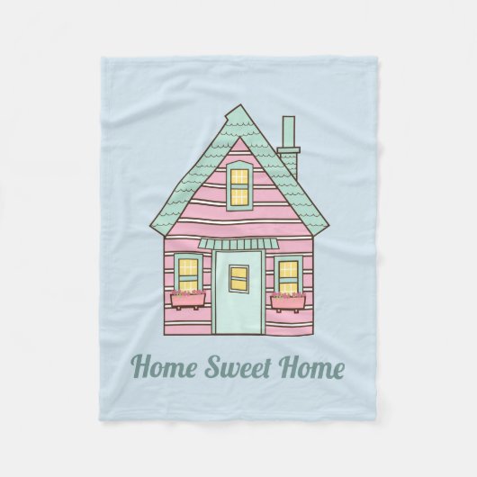 Cute Pink House Home Sweet Home Fleece Deken (Voorkant)