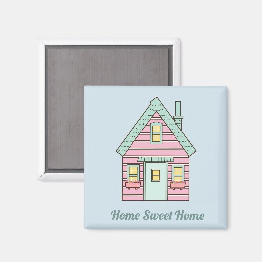 Cute Pink House Home Sweet Home Magneet (Voorkant / Achterkant)