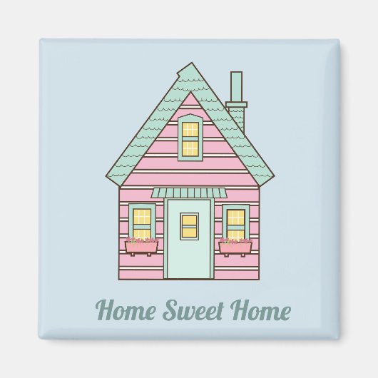 Cute Pink House Home Sweet Home Magneet (Voorkant)