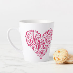 Cute Pink I love you Heart Moederdag Gift Latte Mok