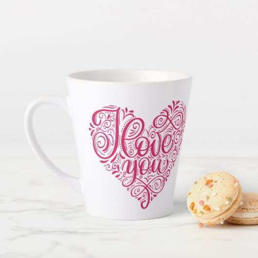 Cute Pink I love you Heart Moederdag Gift Latte Mok (In situ)