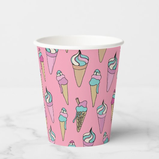 Cute Pink Ice Cream Cone Party Papieren Bekers (Voorkant)