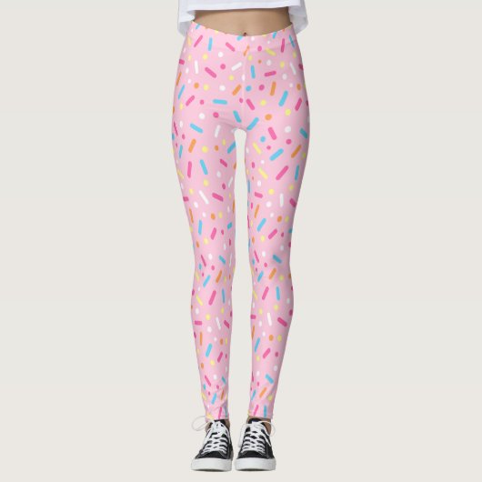 Cute Pink Icing met Sprinkles Donut Leggings (Voorkant)