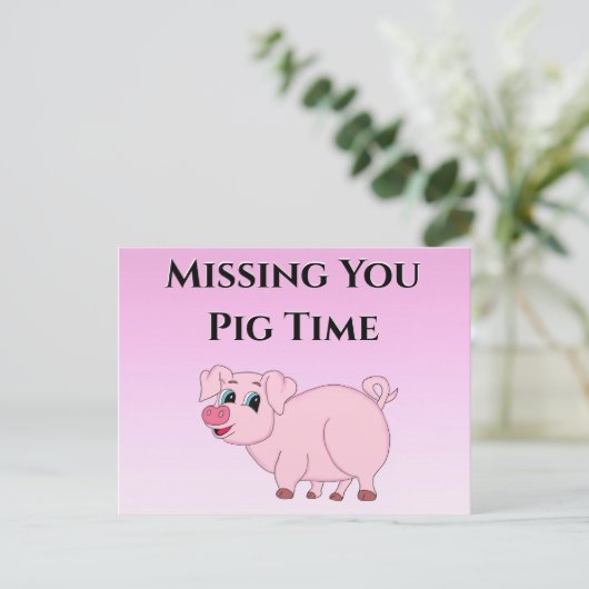 Cute Pink Illustratie Miss You Briefkaart (Staand voorkant)