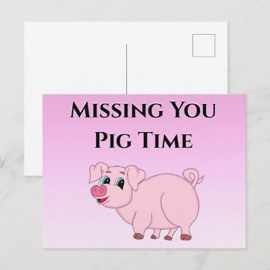 Cute Pink Illustratie Miss You Briefkaart (Voorkant / Achterkant)