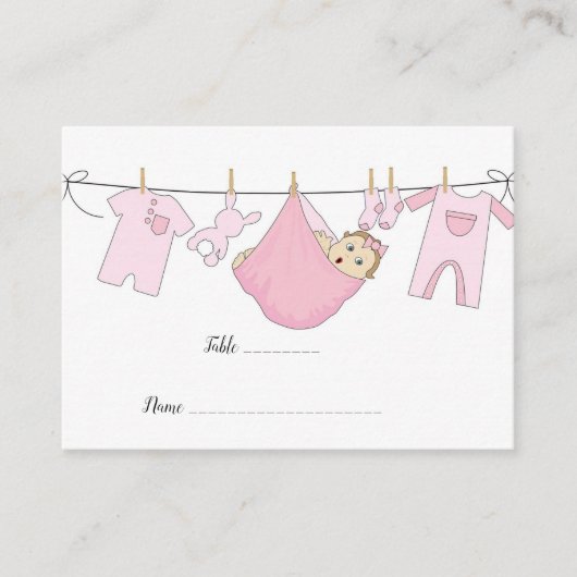 Cute Pink Illustration Baby shower Flat Place Card Plaatskaartje (Voorkant)
