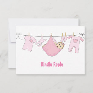 Cute Pink Illustration Baby shower RSVP-kaart RSVP Kaartje