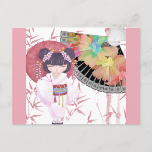 Cute Pink Japanse Geisha Briefkaart