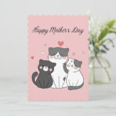 Cute Pink Kawaii Cat Ma en Kitten Moederdag Feestdagenkaart (Staand voorkant)