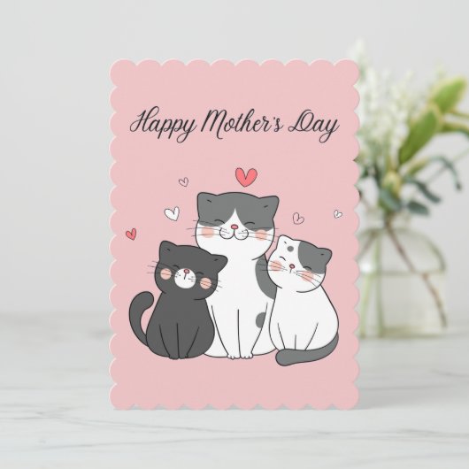 Cute Pink Kawaii Cat Ma en Kitten Moederdag Feestdagenkaart (Staand voorkant)