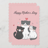 Cute Pink Kawaii Cat Ma en Kitten Moederdag Feestdagenkaart (Voorkant / Achterkant)