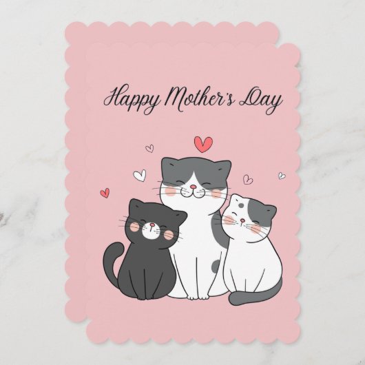 Cute Pink Kawaii Cat Ma en Kitten Moederdag Feestdagenkaart (Voorkant / Achterkant)