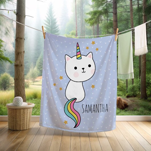 Cute Pink Kawaii Catcorn Illustratie Fleece Deken