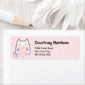 Cute Pink Kawaii Cats Sparkle Return Address Etiket (Insitu)