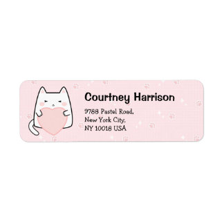 Cute Pink Kawaii Cats Sparkle Return Address Etiket
