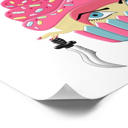 Cute Pink Kawaii Cupcake Art Halloween Party Poster (Hoek)