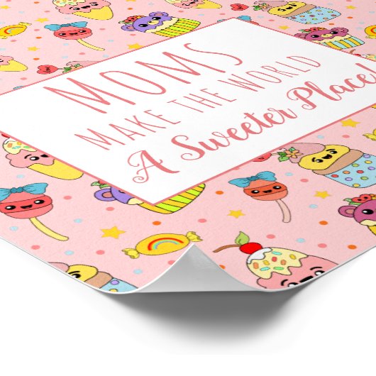 Cute Pink Kawaii Cupcake Pattern Moederdag Poster (Hoek)