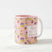 Cute Pink Kawaii Cupcake Pattern Moederdag Tweekleurige Koffiemok (Voorkant rechts)