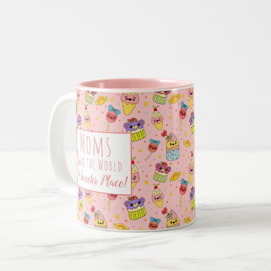 Cute Pink Kawaii Cupcake Pattern Moederdag Tweekleurige Koffiemok (Voorkant links)