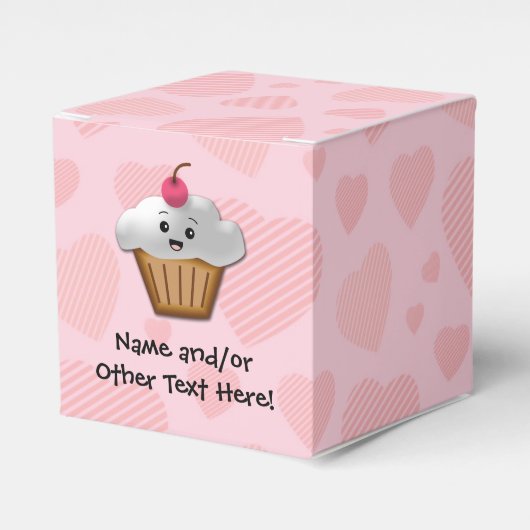 Cute Pink Kawaii Happy Face Cupcake Girls Bedankdoosjes (Voorkant Zijde)