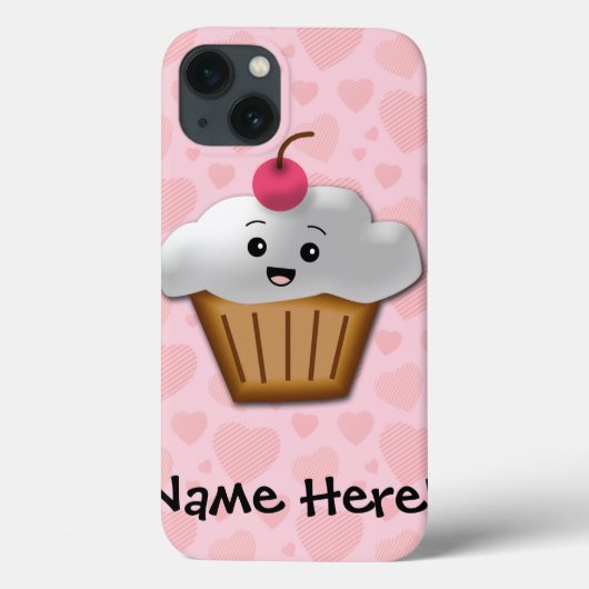 Cute Pink Kawaii Happy Face Cupcake Girls Case-Mate iPhone Case (Achterkant)