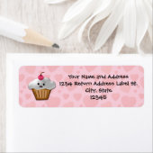 Cute Pink Kawaii Happy Face Cupcake Girls Etiket (Insitu)