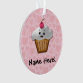 Cute Pink Kawaii Happy Face Cupcake Girls Ornament (voorkant)