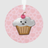 Cute Pink Kawaii Happy Face Cupcake Girls Ornament (achterkant)