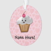Cute Pink Kawaii Happy Face Cupcake Girls Ornament (voorkant)