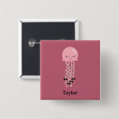 Cute Pink Kawaii Jellyfish Vierkante Button 5,1 Cm (Voorkant /achterkant)