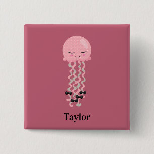 Cute Pink Kawaii Jellyfish Vierkante Button 5,1 Cm