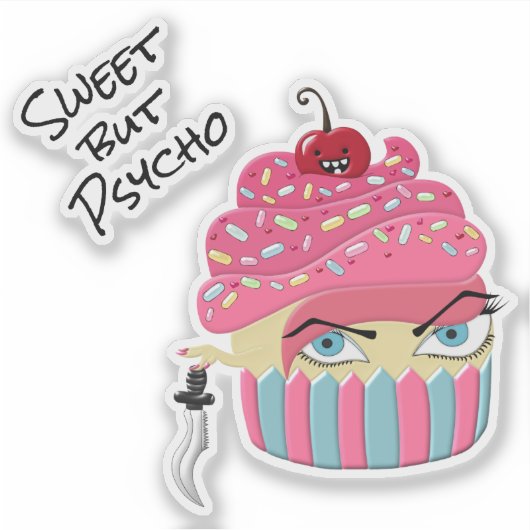 Cute Pink Kawaii Killer Cupcake Halloween Sticker (Voorkant)