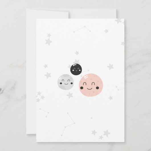 Cute Pink Kawaii Planet and Moons Baby shower Kaart (Achterkant)