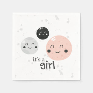 Cute Pink Kawaii Planet and Moons Baby shower Servet