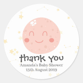 Cute Pink Kawaii Planet Baby shower Ronde Sticker