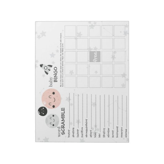 Cute Pink Kawaii Planet & Moons Baby shower Games Notitieblok (Linkerzijde)