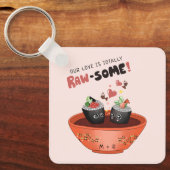 Cute Pink Kawaii Sushi in Love Valentijnsdag Sleutelhanger (Voorkant)