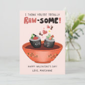 Cute Pink Kawaii Sushi Valentijnsdag Funny Pun Feestdagenkaart (Staand voorkant)