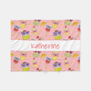 Cute Pink Kawaii Sweet Food Cartoon Pattern Kinder Fleece Deken