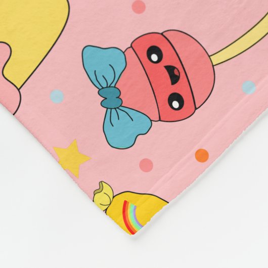 Cute Pink Kawaii Sweet Food Cartoon Pattern Kinder Fleece Deken (Hoek)